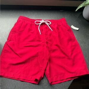 Amazon Essentials Red Swim Trunks Quick-Drying Relaxed Fit